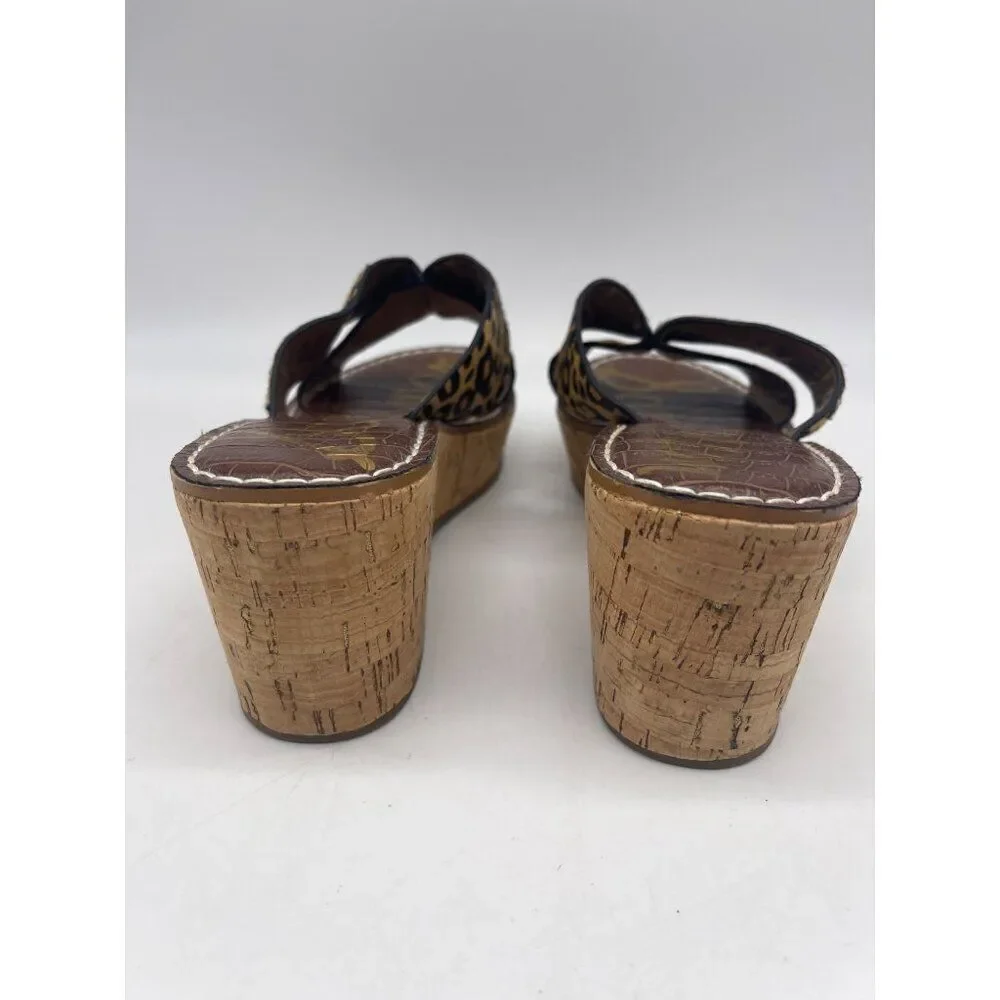 Sam Edelman Remini Women Animal Print Leather Wedge Sandal Size 8.5M